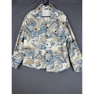 Chico's Blue Patchwork Elbellished Denim Jacket 3 Sequin Beaded Boho Western